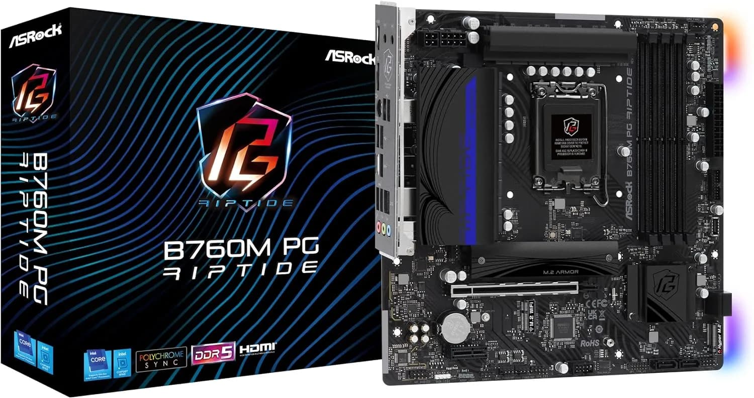 ASRock B760M PG Riptide Intel 12th & 13th Generation CPU (LGA1700) B760 Chipset, DDR5 Micro ATX Motherboard