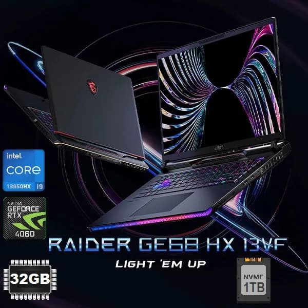 MSI Raider GE68 HX 13VF Intel Core i9-13950HX | 32GB DDR5 RAM; 1 TB SSD | RTX 4060, 8GB | 16″ FHD+ IPS Display 144Hz