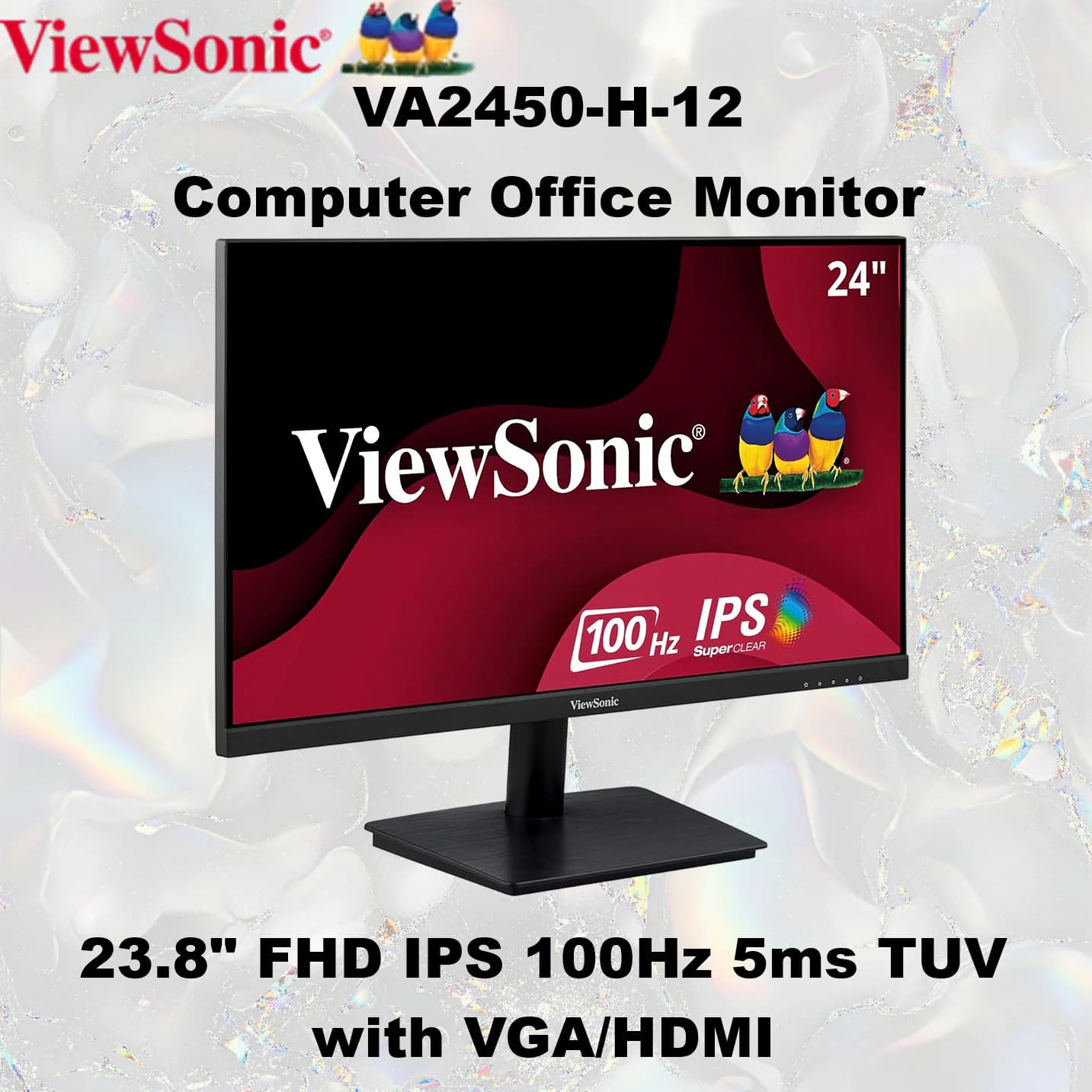 ViewSonic Va2450-H-12 23.8″ FHD IPS Monitor With 100Hz Refresh Rate 5ms, 3-Sided Micro-Bezel, Anti-Glare, TUV Blue Light...