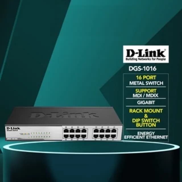 D-Link Ethernet Switch, 16 Port Gigabit Unmanaged Network Internet Hub Desktop Rackmount, Plug N Play , Intelligent power...