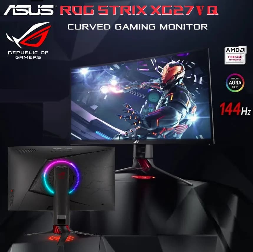 ASUS ROG STRIX XG27VQ, 27 Inch FHD (1980 x 1080) eSport Curved Gaming Monitor, VA Panel, Up to 144 Hz, 4 ms MPRT, DVI, DP