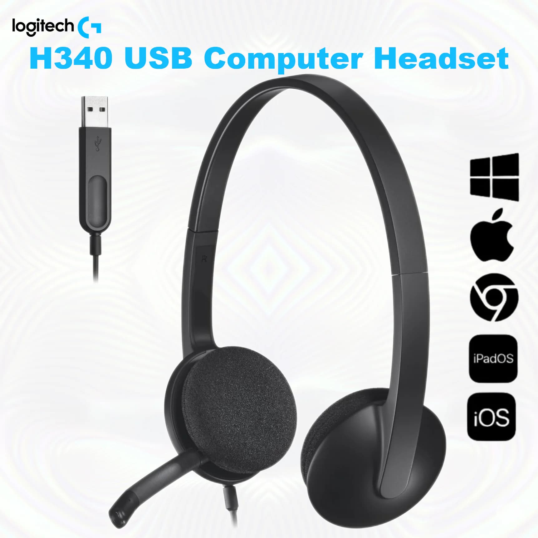 Logitech H340 USB Computer Headset With Digital Stereo Sound, Noise-Canceling Bi-Directional Microphone