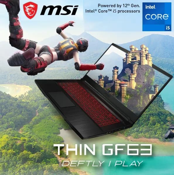 MSI Thin GF63 Intel Core i5-12450H | RAM 8GB DDR4 | 512GB NVMe SSD | GeForce RTX 2050 | 15.6″ FHD, 144Hz | Win 11 Home