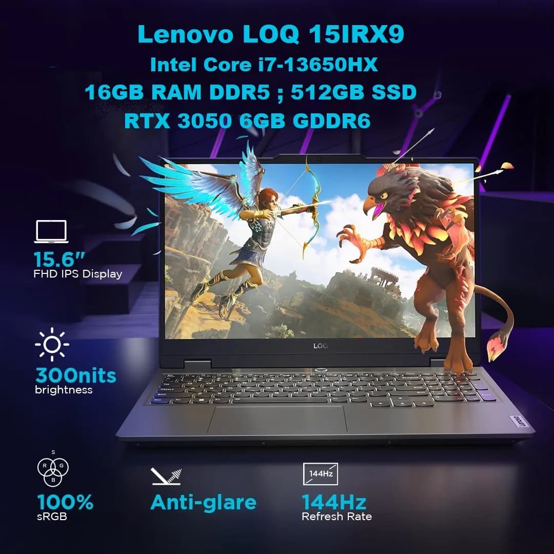 Lenovo LOQ 15IRX9 Intel Core i7-13650HX | 16GB RAM DDR5 ; 512GB SSD | RTX 3050 6GB GDDR6 | 15.6โณ FHD IPS 144Hz