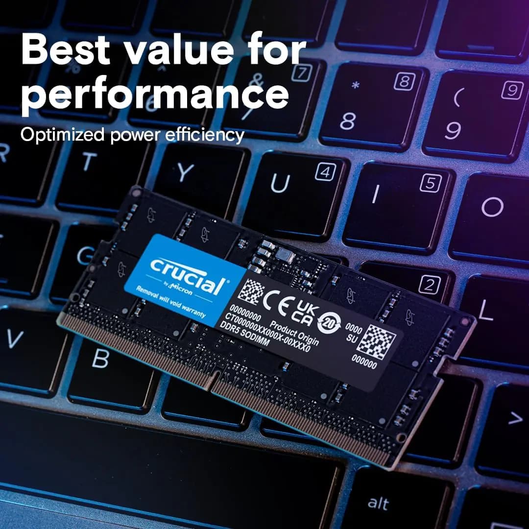 Crucial 32GB DDR5 RAM 5200MHz Down-clocking to 4800MHz Laptop Memory, SODIMM 262-Pin 1.10V (PC5 41600) CAS Latency 42