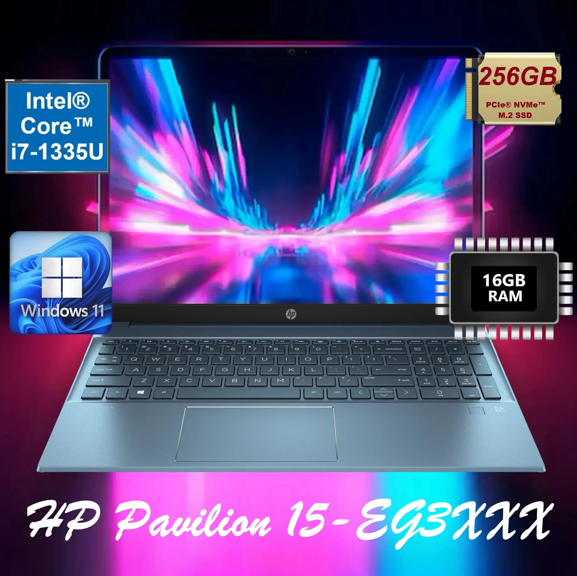 HP Pavilion 15-EG3XXX Intel Core i7-1335U | 16 GB DDR4 RAM; 256GB SSD | 15.6 inch FHD IPS Touchscreen | Windows 11 Home
