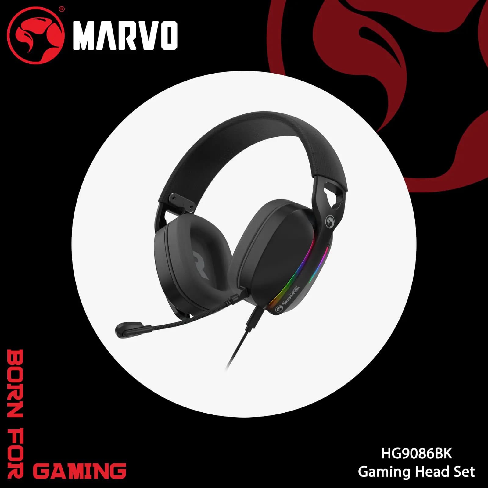 Marvo HG9086 Black Wired Gaming Headset, High-Quality Sound, Noise-Isolating Microphone