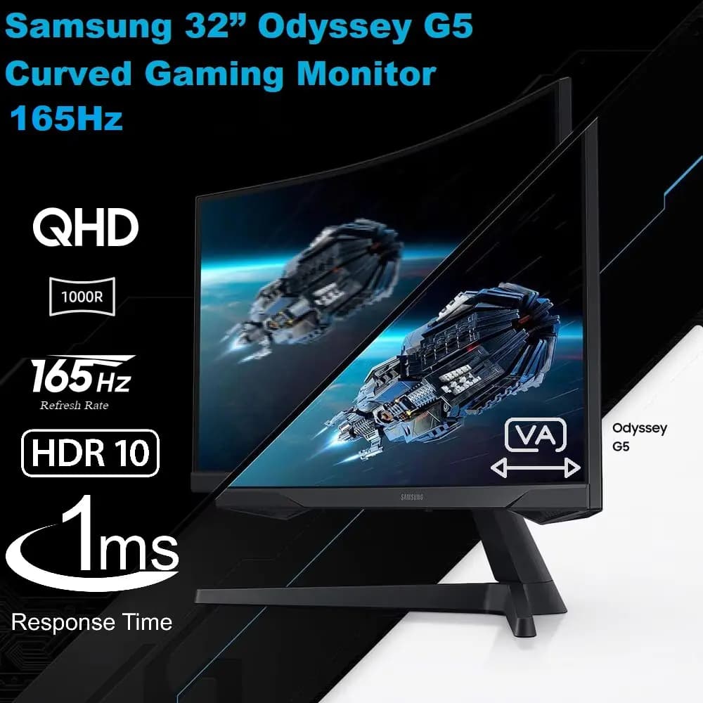 Samsung 32 inch Odyssey G5 G550 Curved Gaming Monitor with QHD 2560×1440 Resolution, 165Hz Refresh Rate