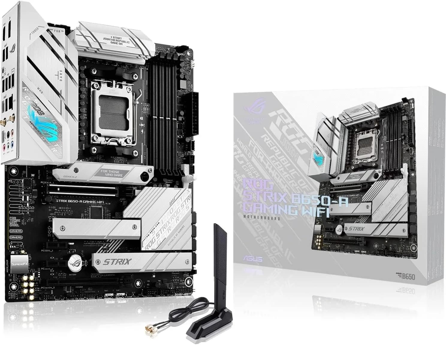 ASUS ROG Strix B650-A Gaming WiFi AMD B650 AM5 Ryzen Desktop 9000 8000 & 7000 ATX motherboard, 12 + 2 power stages, DDR5, 3x