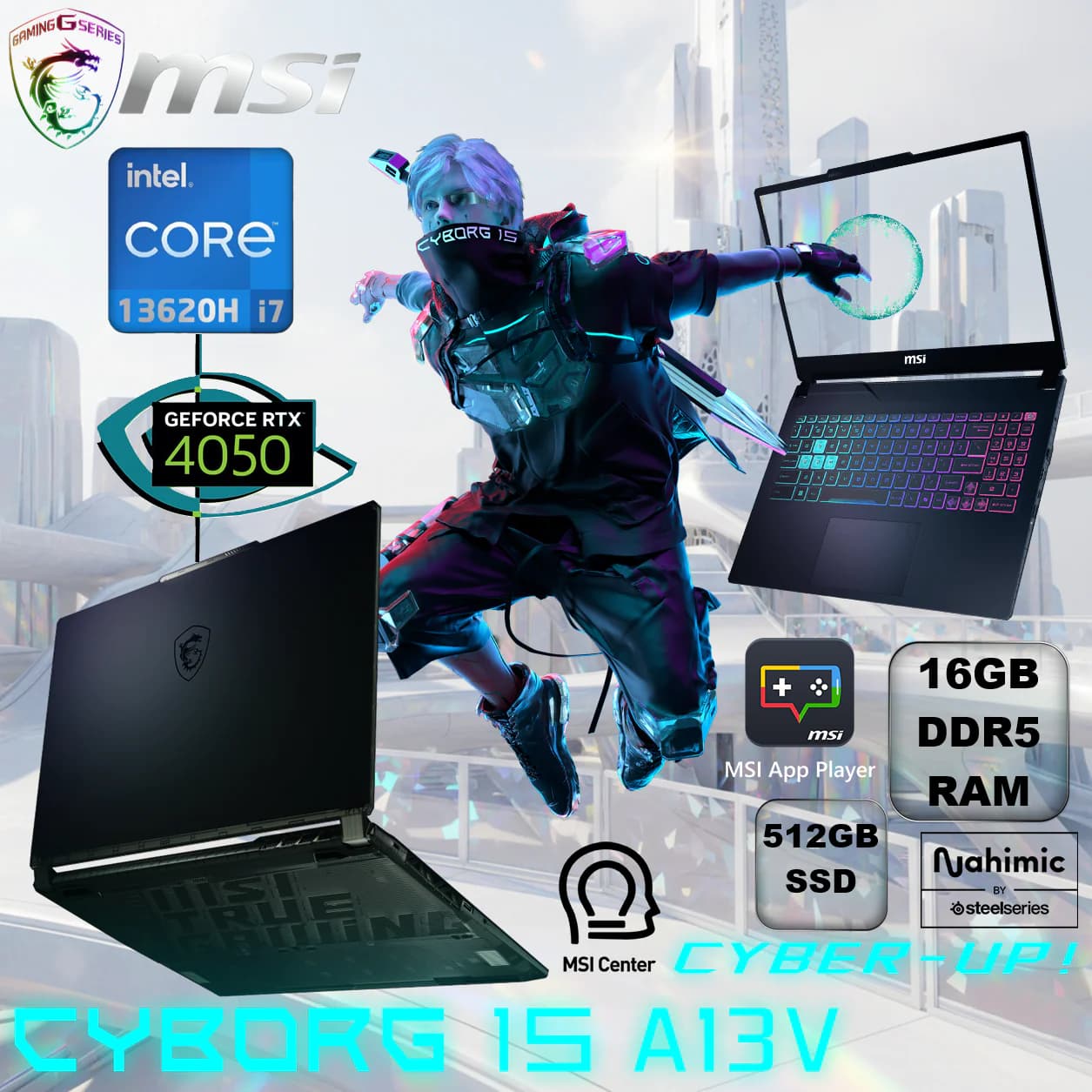 MSI Cyborg 15 A13VE Intel Core i7 -13620H | 16GB DDR5 RAM, 512GB SSD | RTX 4050 6GB GDDR6 | 15.6″ FHD IPS 144Hz | DOS