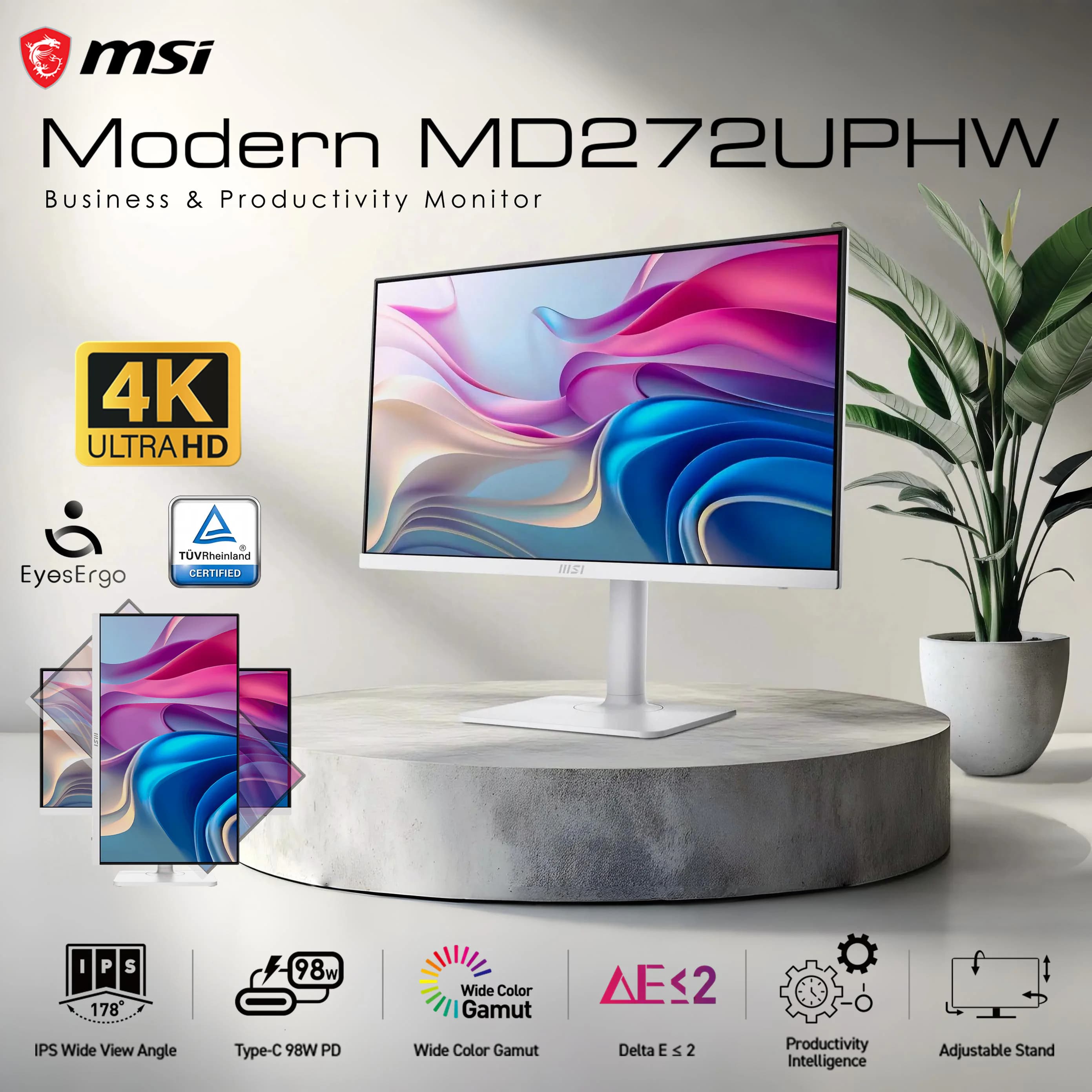 MSI Modern MD272UPHW 27 Inch 4K UHD IPS Business Monitor