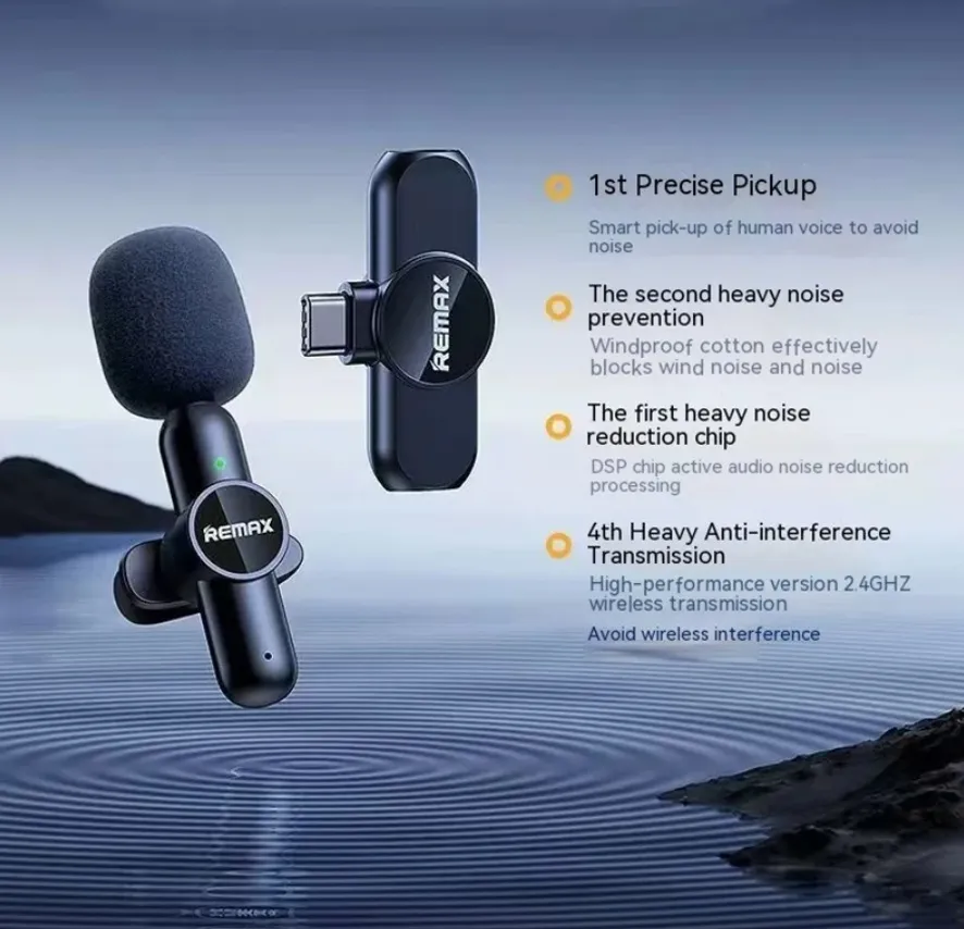 REMAX K10 2.4GHz Wireless Lavalier Microphone Lightening Connector One-to-Two Live-Stream Voice Recording True Noise Reduction... 5