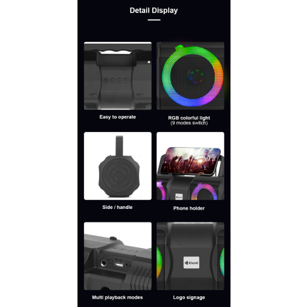 Kisonli K1 Portable Bluetooth 5.0 Bass Stereo Speaker | 9 RGB Light Modes 7