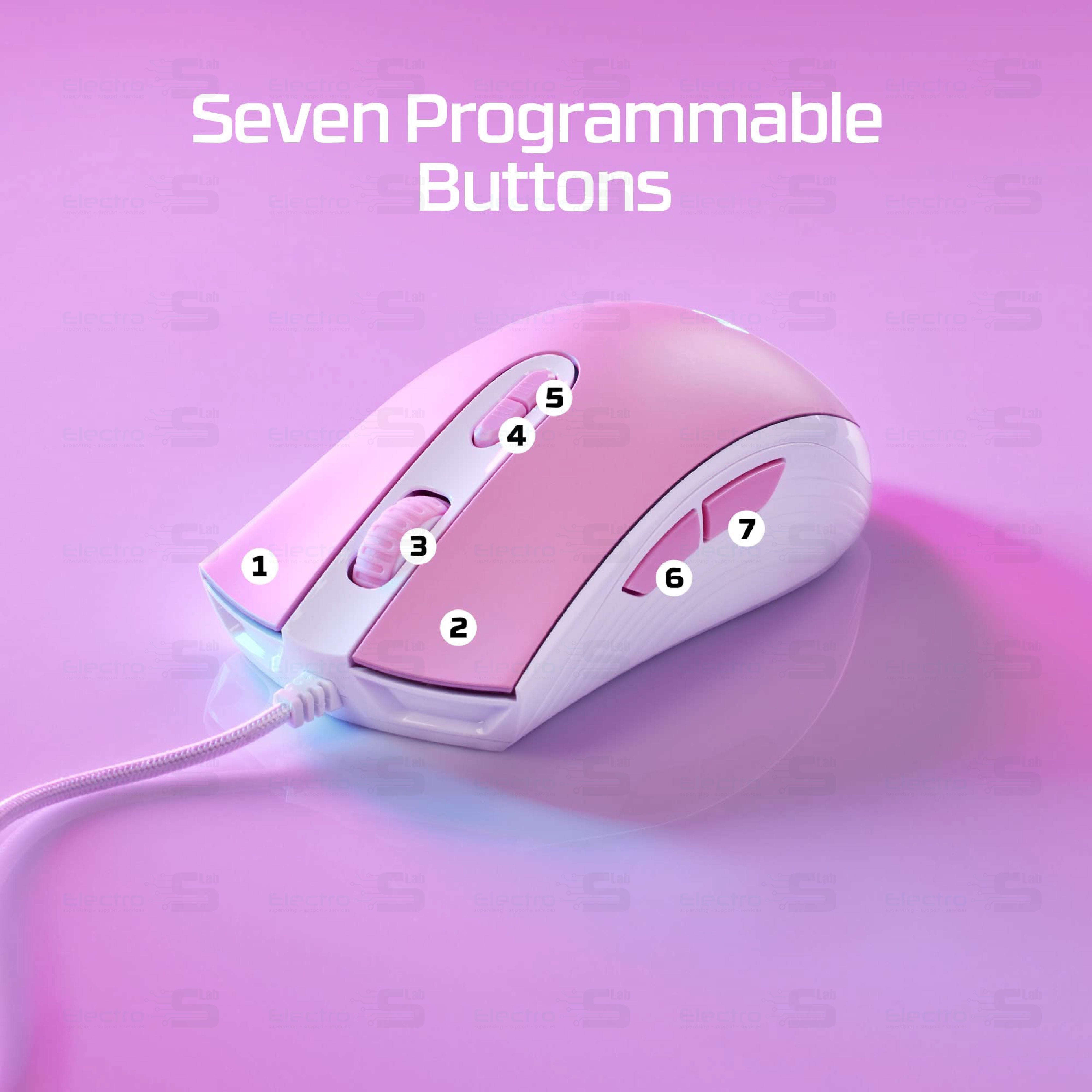 MOUSE HYPERX PULSEFIRE CORE GAMING 87G 6200DPI RGB NGENUTY Pink 3