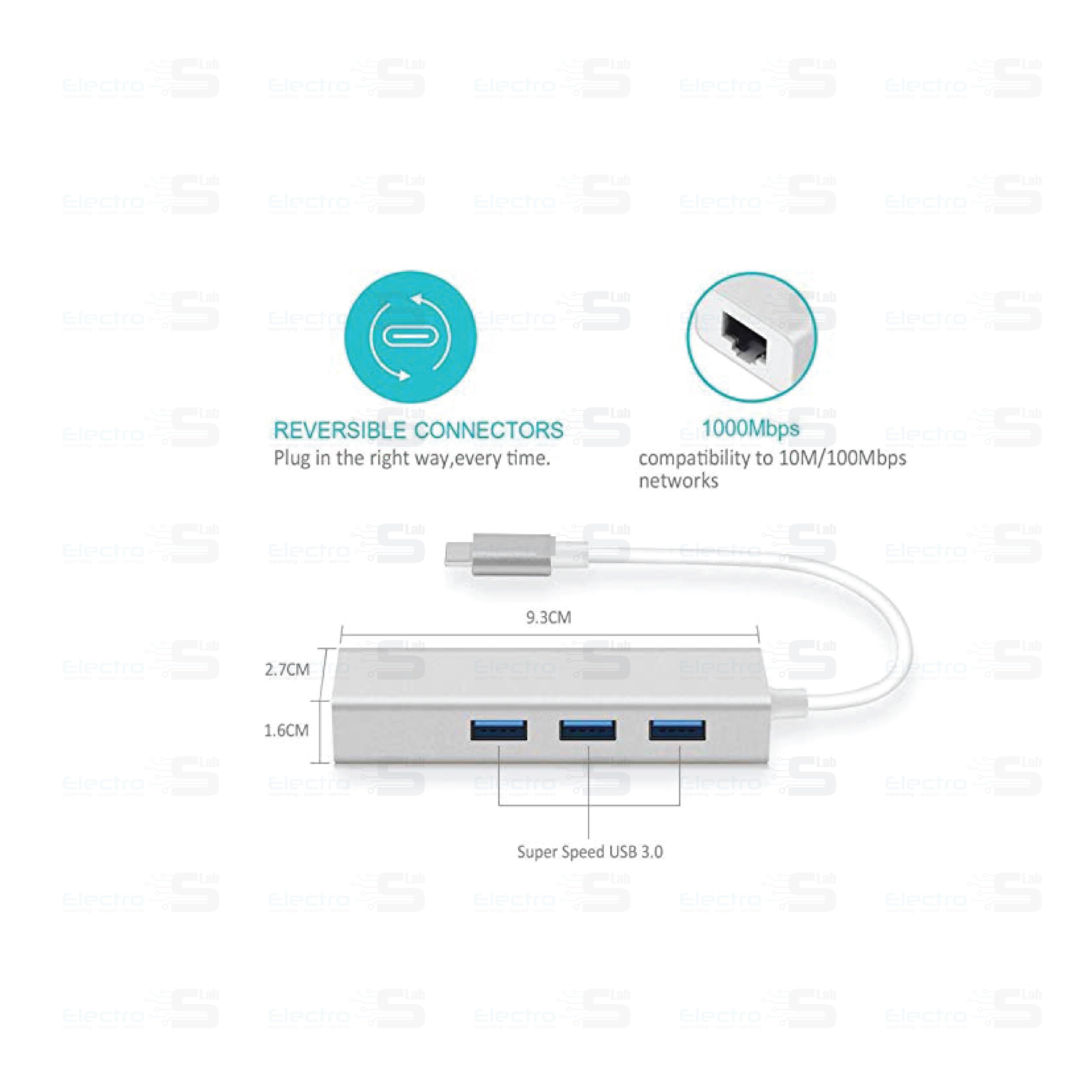 Converter Type-C/3.0 To Rj45 3*Usb+Lan Giga 10/100/1000 2