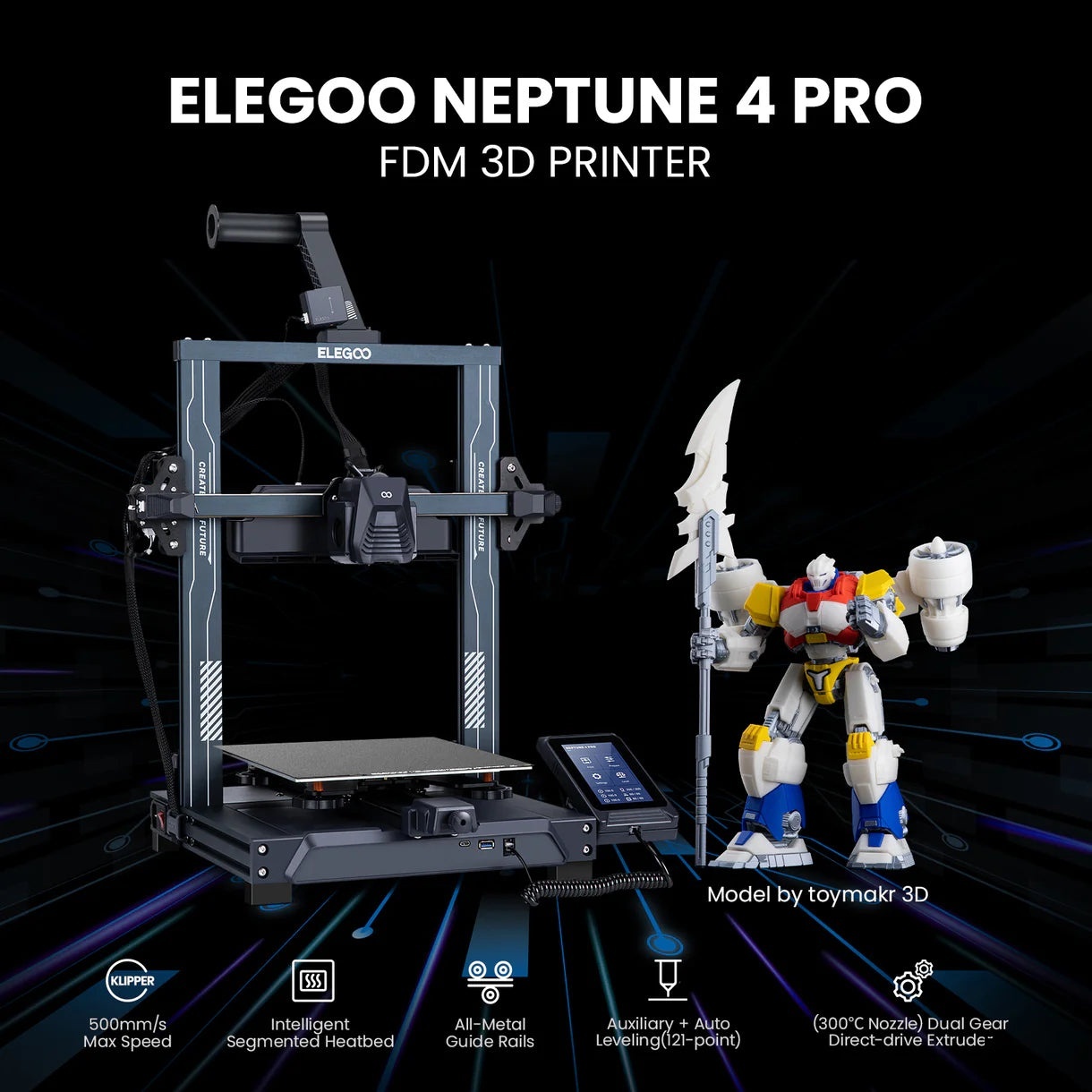 ELEGOO Neptune 4 Pro FDM CoreXY High-Speed 3D Printer Precision 8