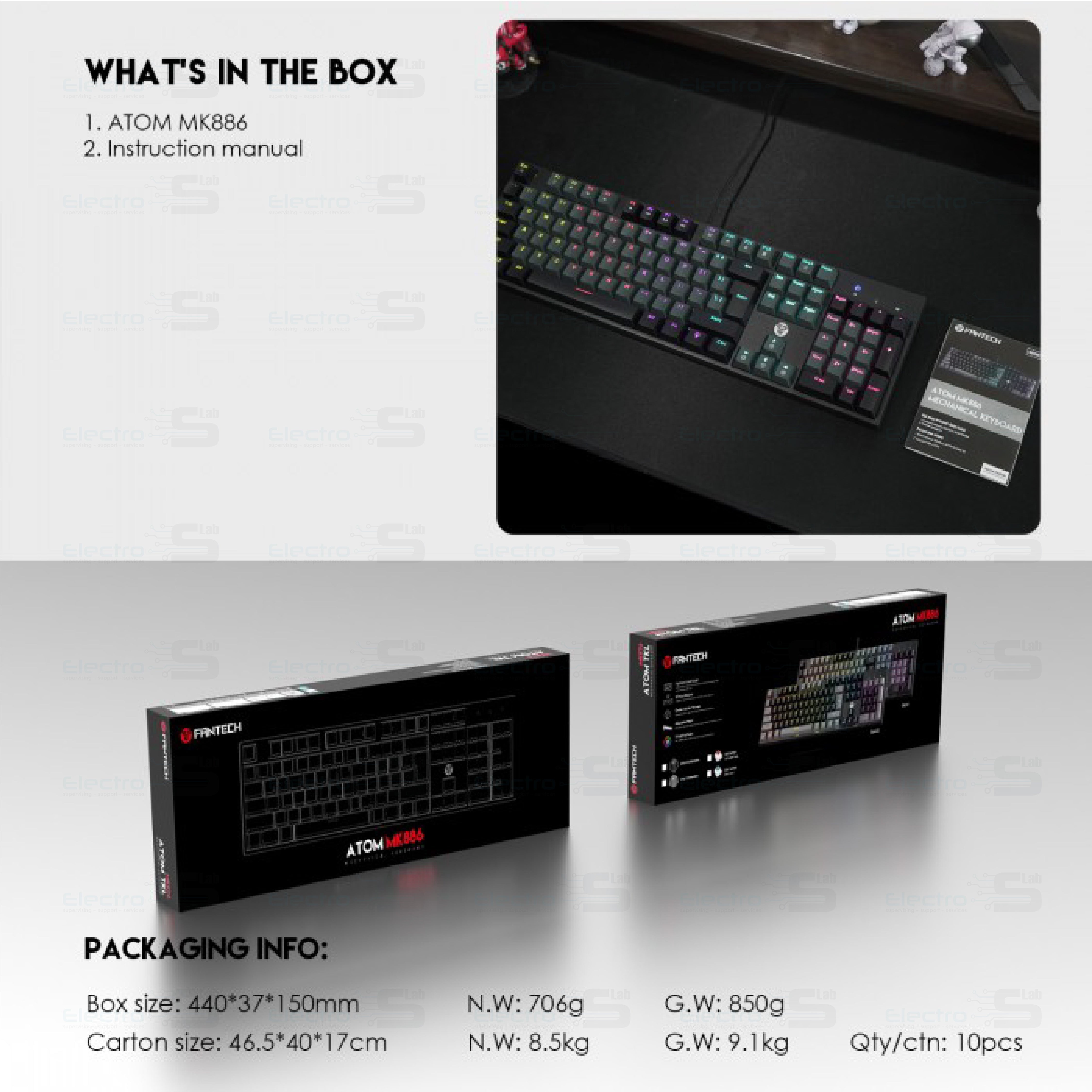 Keyboard Wired Fantech Atom MK886 Mechanical RGB 4