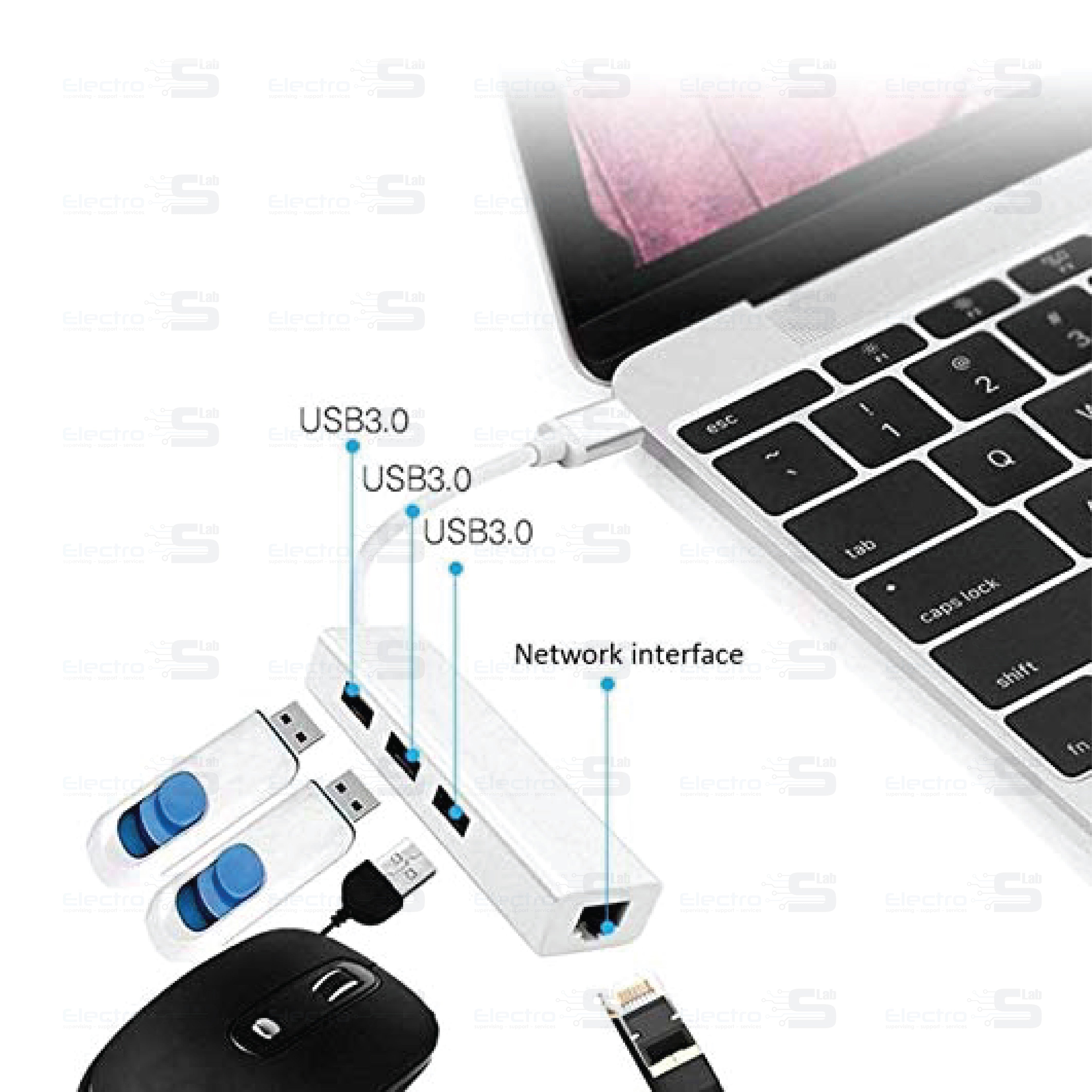 Converter Type-C/3.0 To Rj45 3*Usb+Lan Giga 10/100/1000 4