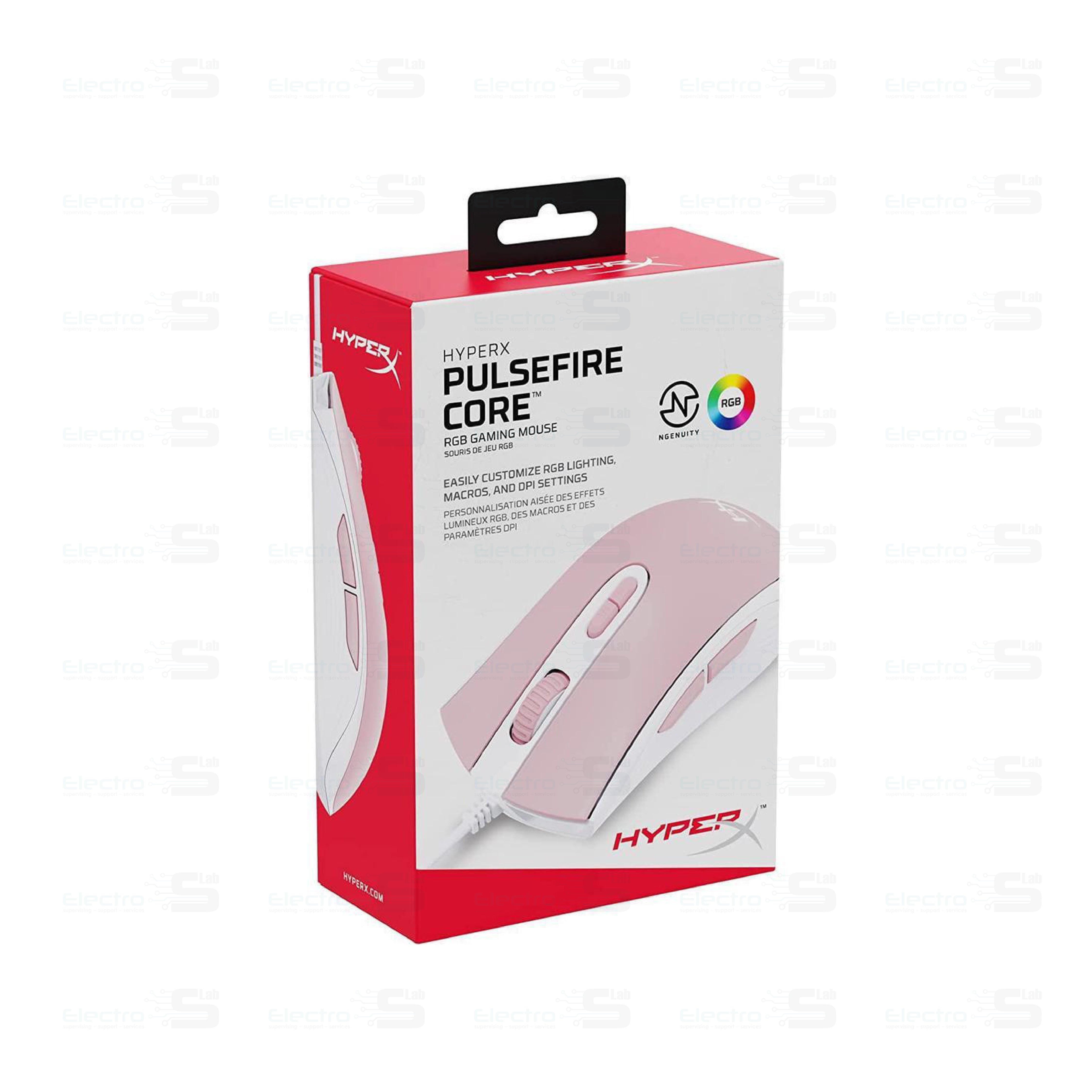 MOUSE HYPERX PULSEFIRE CORE GAMING 87G 6200DPI RGB NGENUTY Pink 5