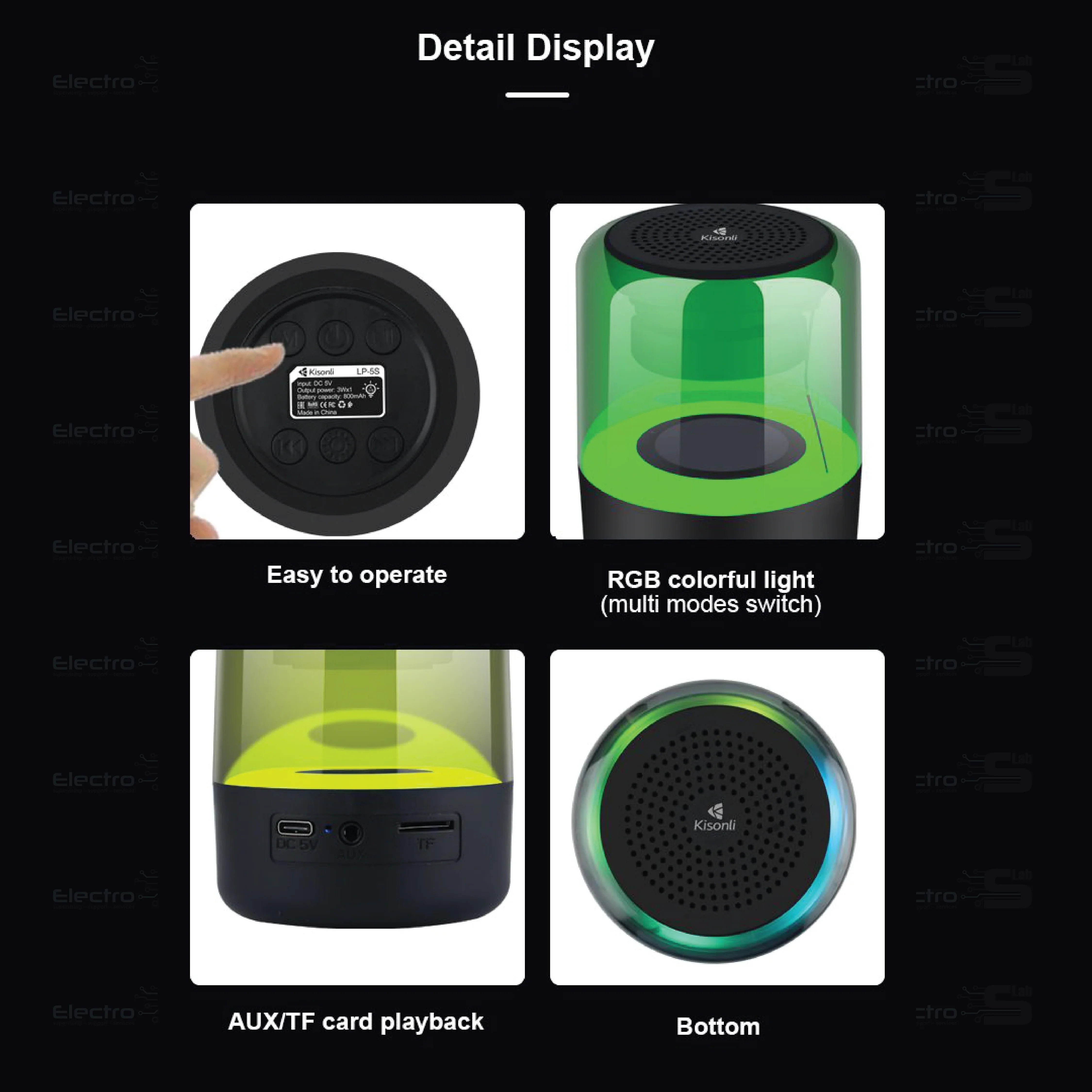 SPEAKER KISONLI GLASS LP 1S TWS BT RGB 6