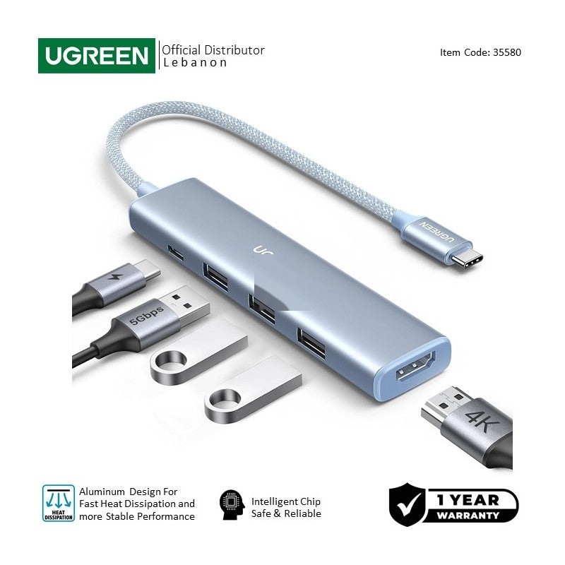 HUB UGREEN CM478 REVODOK 5-in-1 USB-C HUB Docking Station with Power Port White 35580