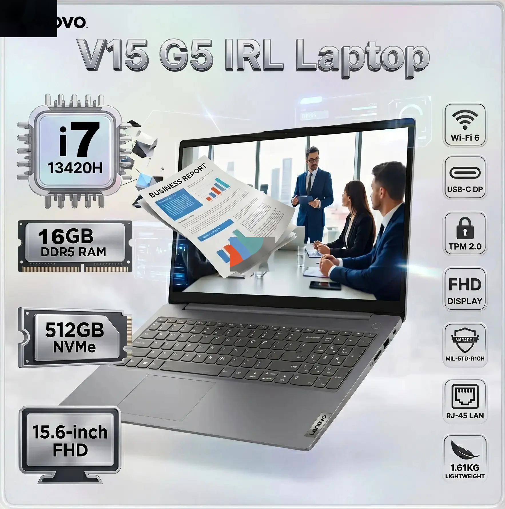Lenovo V15 G5 IRL Intel® Core i7-13420H | 16GB DDR5 RAM , 512GB SSD NVMe® | Integrated Intel® UHD Graphics | 15.6-inch FHD TN Display | DOS | LUNA GREY