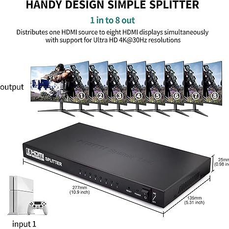 HDMI SPLITTER 1 TO 8 WITH ADAPTERS 4K BOXED 3