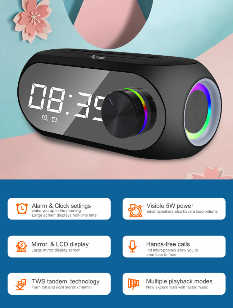 Kisonli Lp2s Tws Bluetooth Speaker Alarm Clock