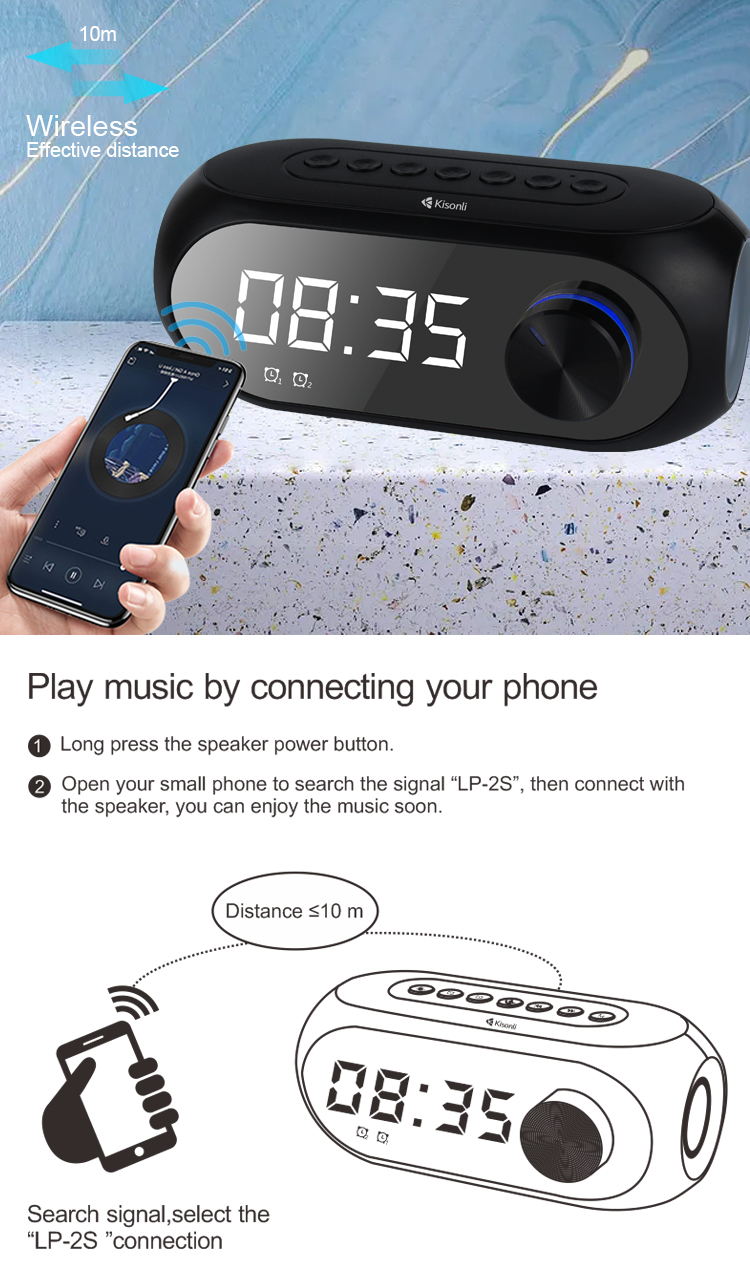 Kisonli Lp2s Tws Bluetooth Speaker Alarm Clock 4
