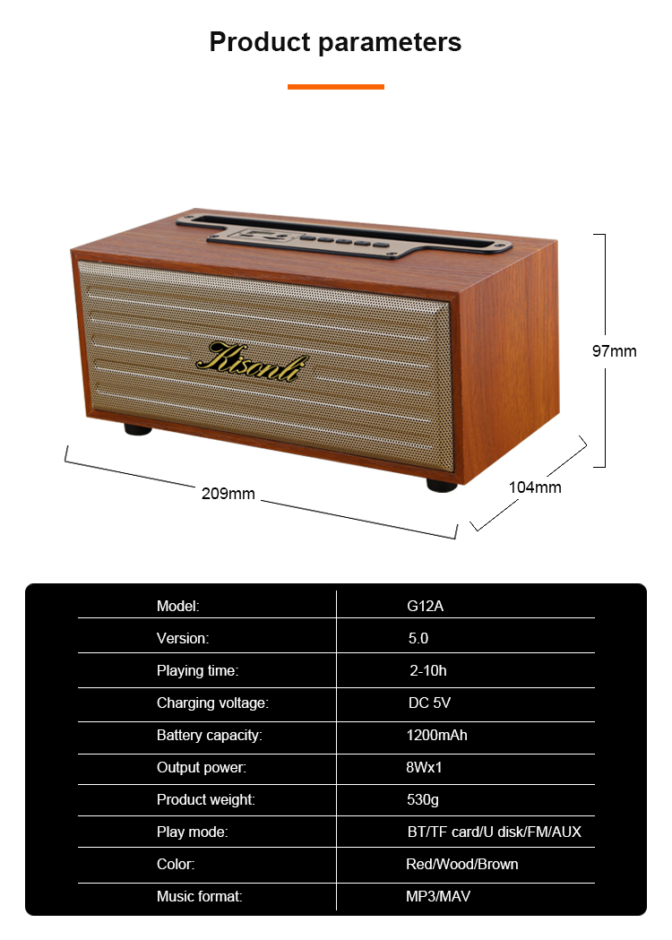 KISONLI G12A Wooden Bluetooth Speaker ( 3 Colors 2