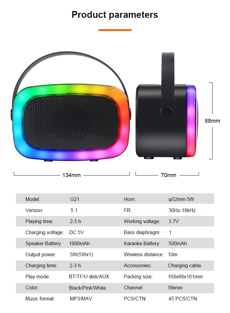 Kisonli G21 Rechargeable Wireless RGB Speaker ( 2 Colors 4