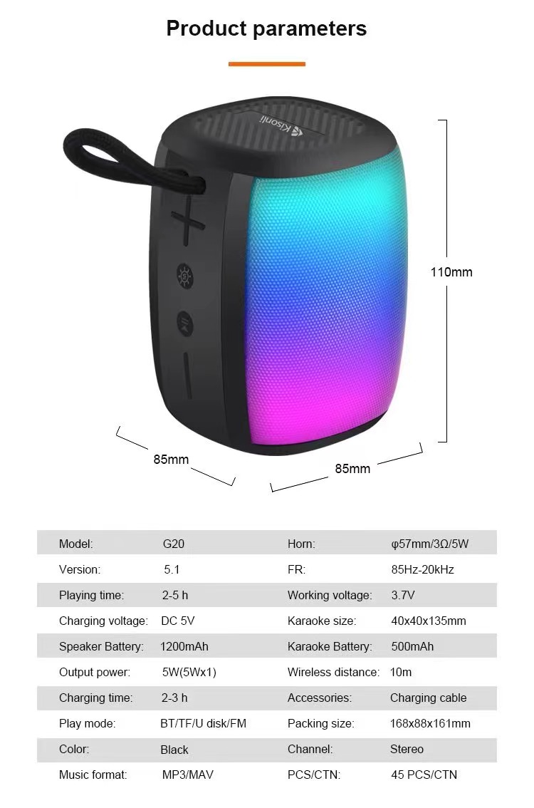 KISONLI G20 Bluetooth RGB Speaker With Wireless Microphone 3