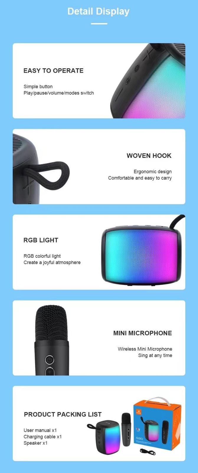 KISONLI G20 Bluetooth RGB Speaker With Wireless Microphone 4