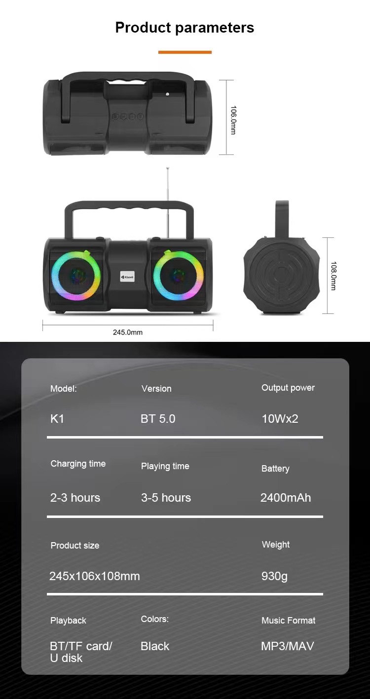 Kisonli K1 Rgb Bluetooth Speaker 5