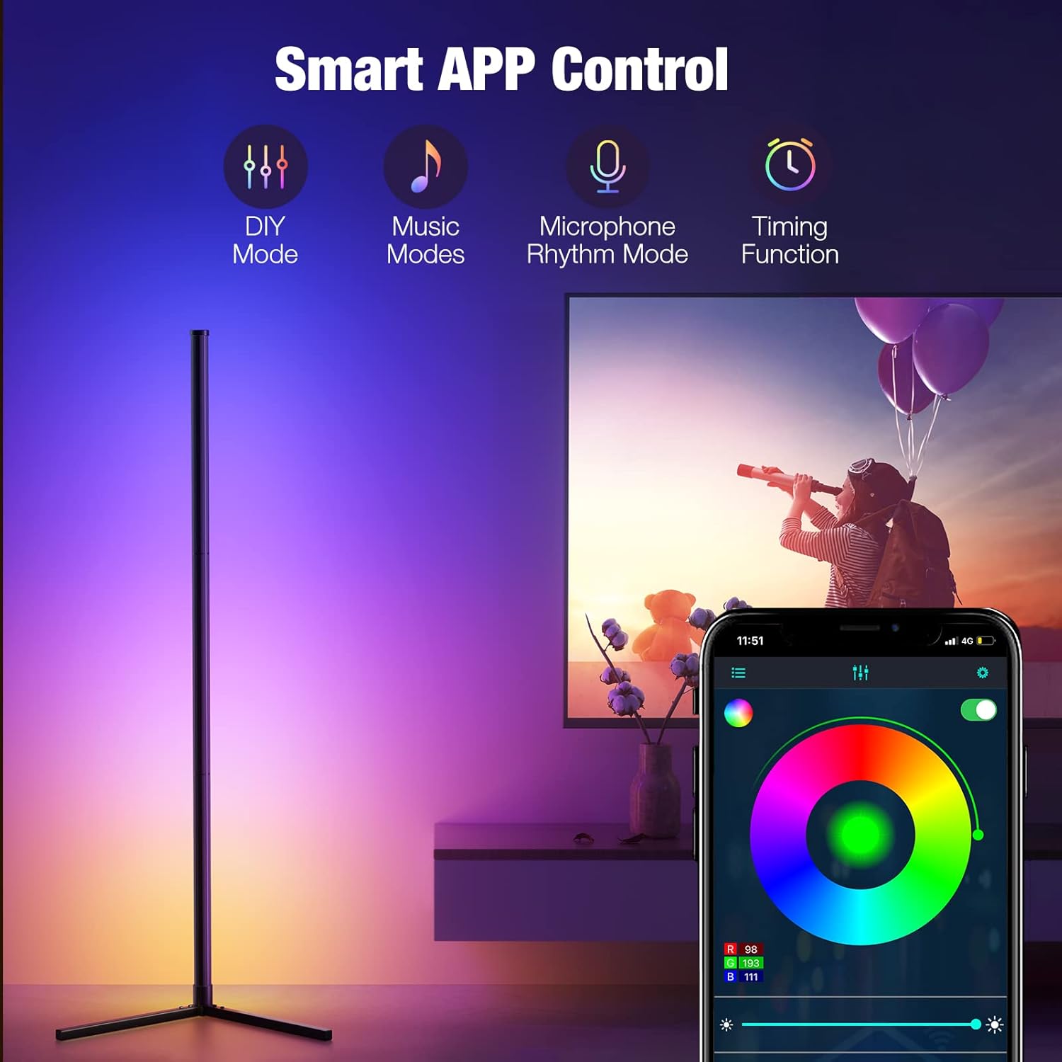 LED 1 METER FLOOR STAND RGB LIGHT 2