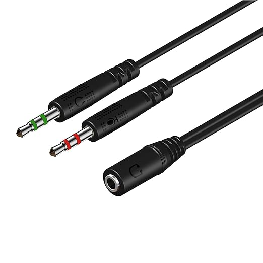 3.5mm Audio Splitter Cable AUX to AUX & Mic for Gaming