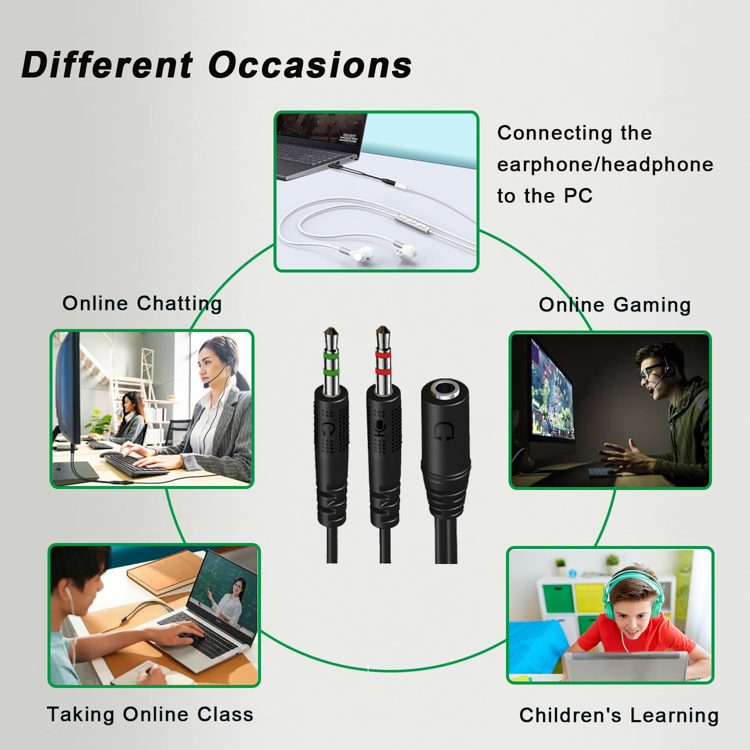 3.5mm Audio Splitter Cable AUX to AUX & Mic for Gaming 4