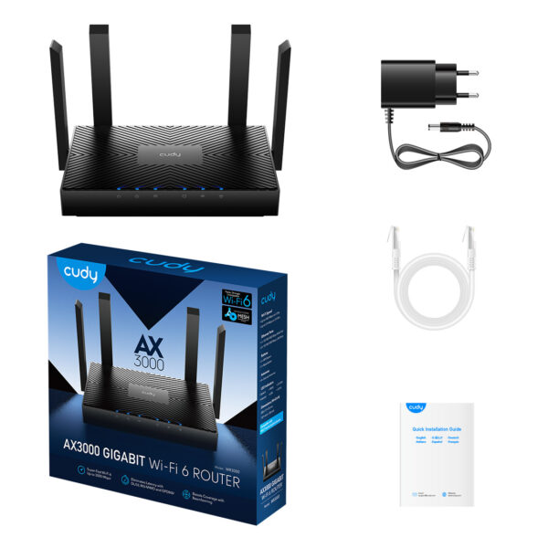 Cudy, AX3000 Gigabit Wi-Fi 6 Mesh Router - WR3000 - Black