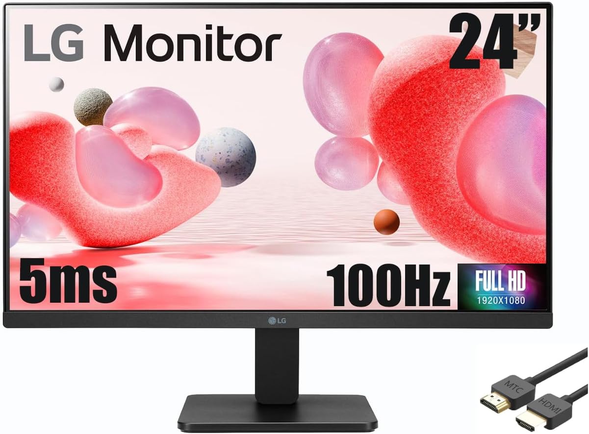 24" LG Full HD Monitor, IPS Display, 100Hz Refresh Rate, Black