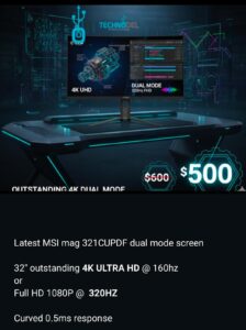 Latest MSI mag 321CUPDF dual mode screen