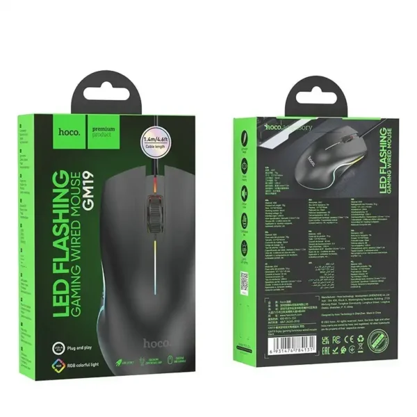 Hoco GM19 LED Gaming Mouse – Wired RGB Flashing Design