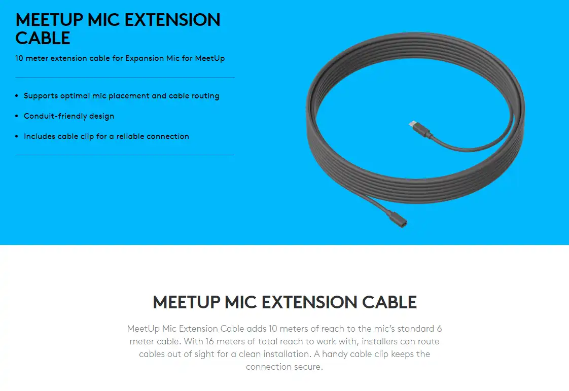 Logitech MeetUp 10M Extended Cable for Expansion Mic – Long Reach - Image 3