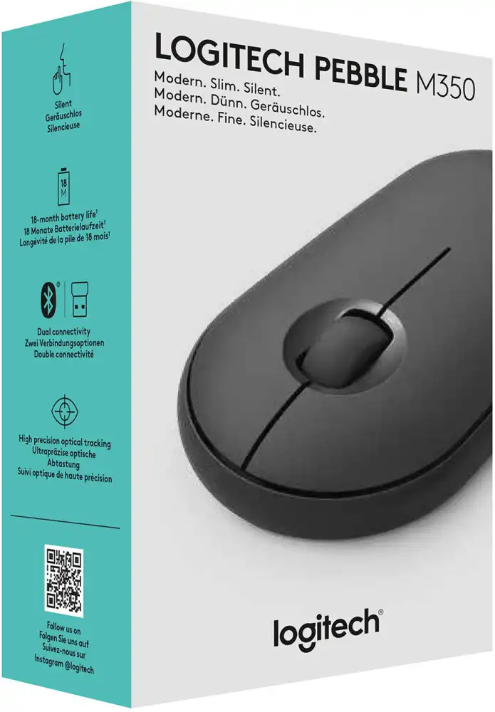 Logitech Pebble M350 Wireless Mouse – Silent & Slim, Graphite