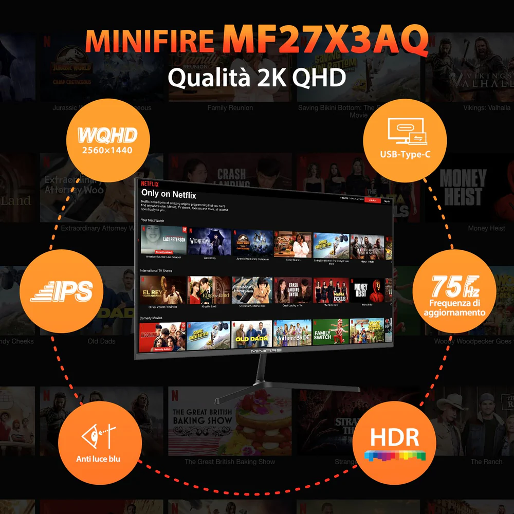 MINIFIRE MF27X3AQ 27" 2K Monitor 75Hz Type-C HDMI DP - Image 4