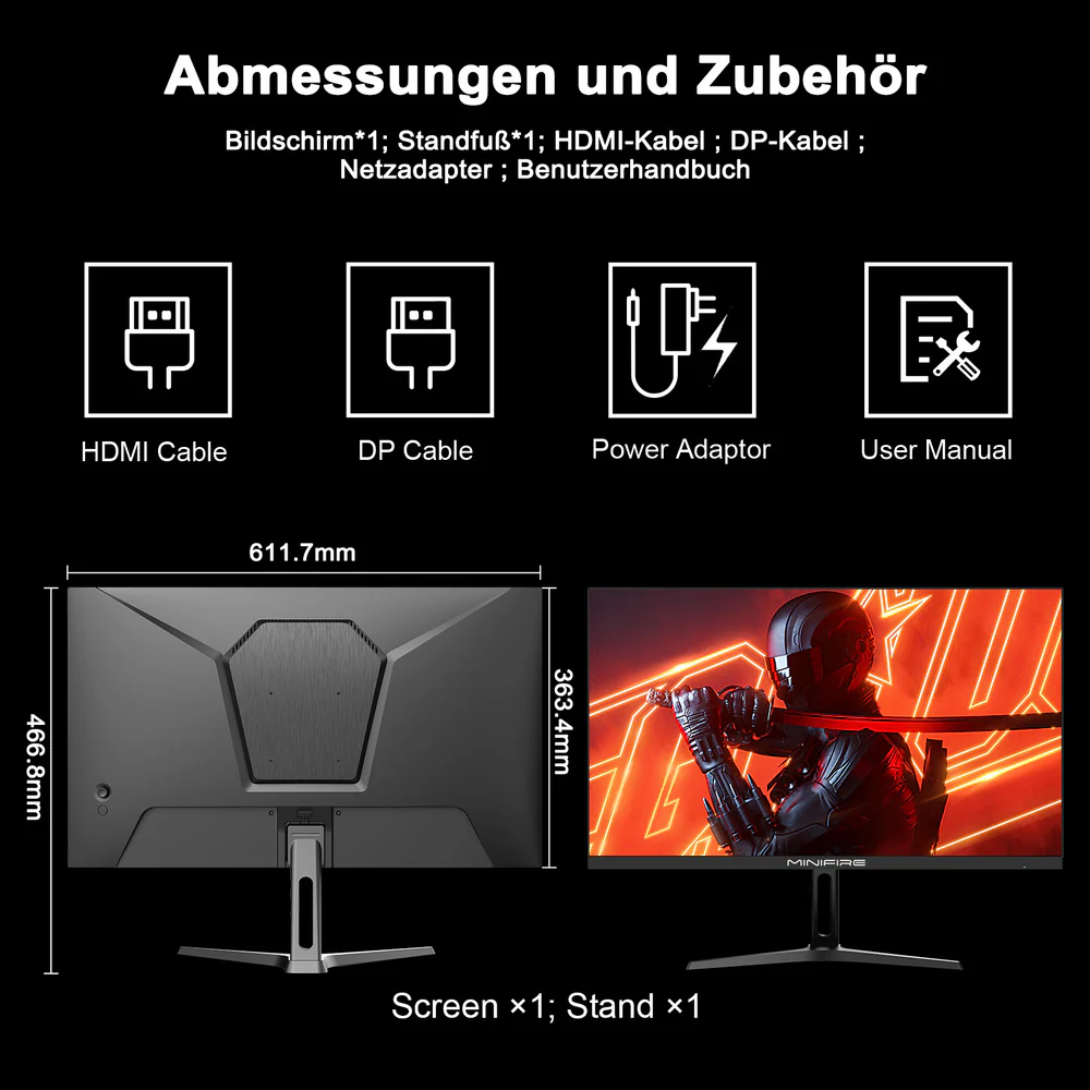MINIFIRE MFG27F4Q 27” 2K WQHD Monitor – 180Hz, HDMIx2 + DPx2 - Image 3