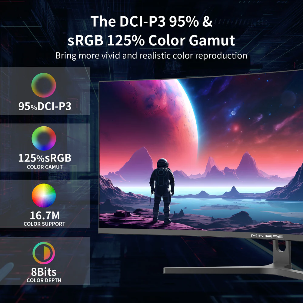 MINIFIRE MFG34C5Q 34-Inch Curved Gaming Monitor, WQHD, HDMI + DP - Image 7