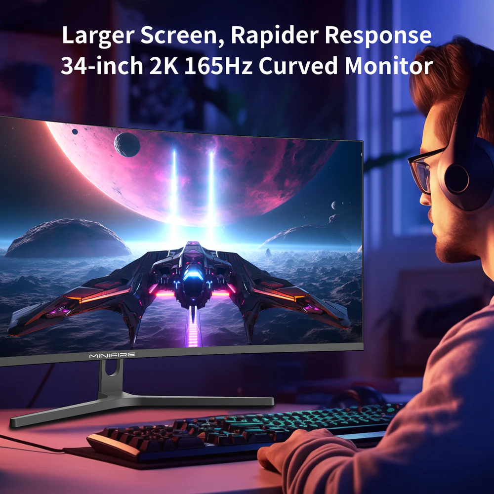 MINIFIRE MFG34C5Q 34-Inch Curved Gaming Monitor, WQHD, HDMI + DP - Image 2
