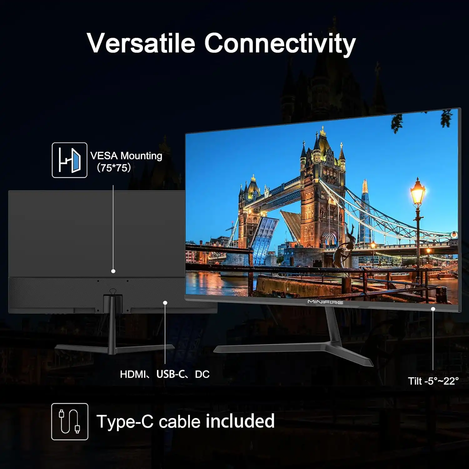 MINIFIRE MF24X3AL 24" FHD Monitor 100Hz Type-C HDMI - Image 7