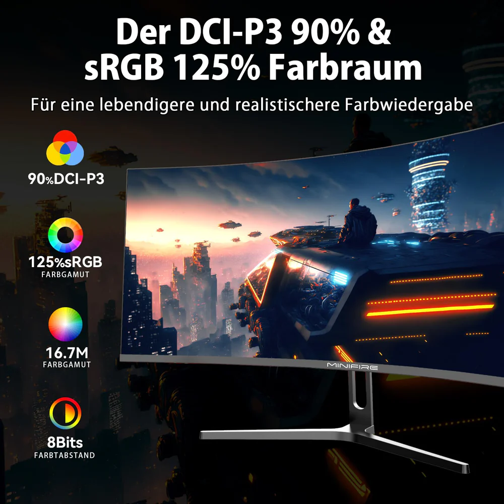 MINIFIRE MFG32C3Q 32” Curved 2K WQHD Monitor – 165Hz, HDMI + DP - Image 3