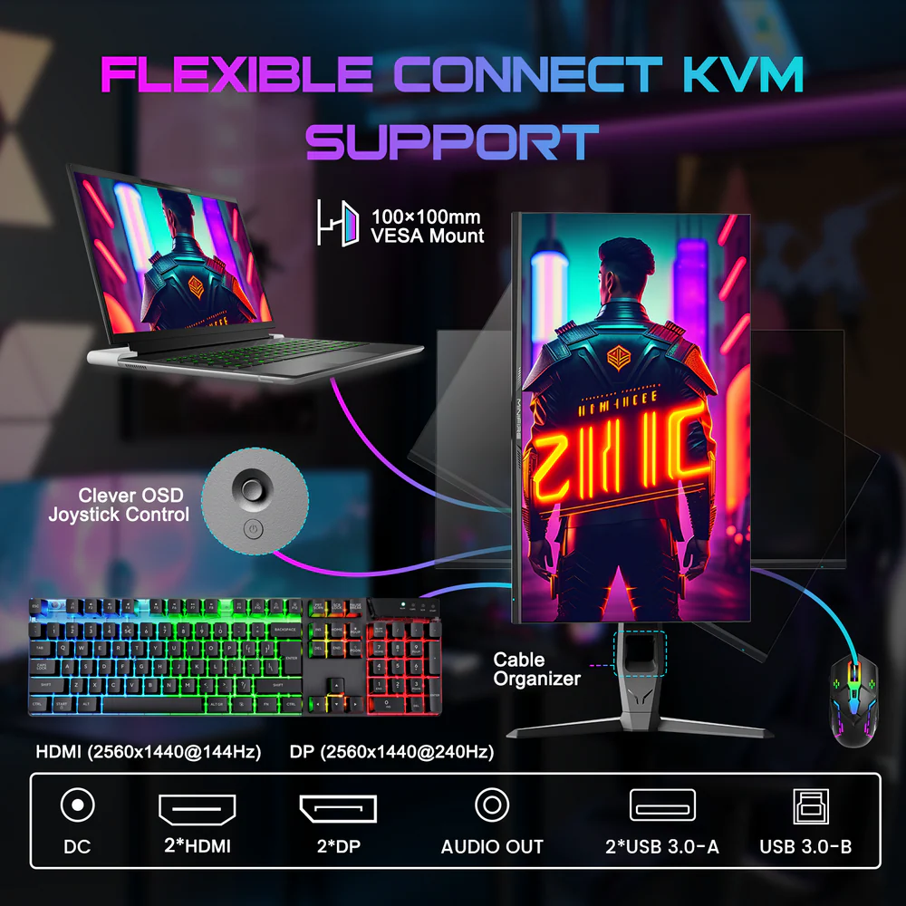 MINIFIRE MFG27F6Q PRO 27” 2K WQHD Monitor – 240Hz, HDMIx2 + DPx2 - Image 3